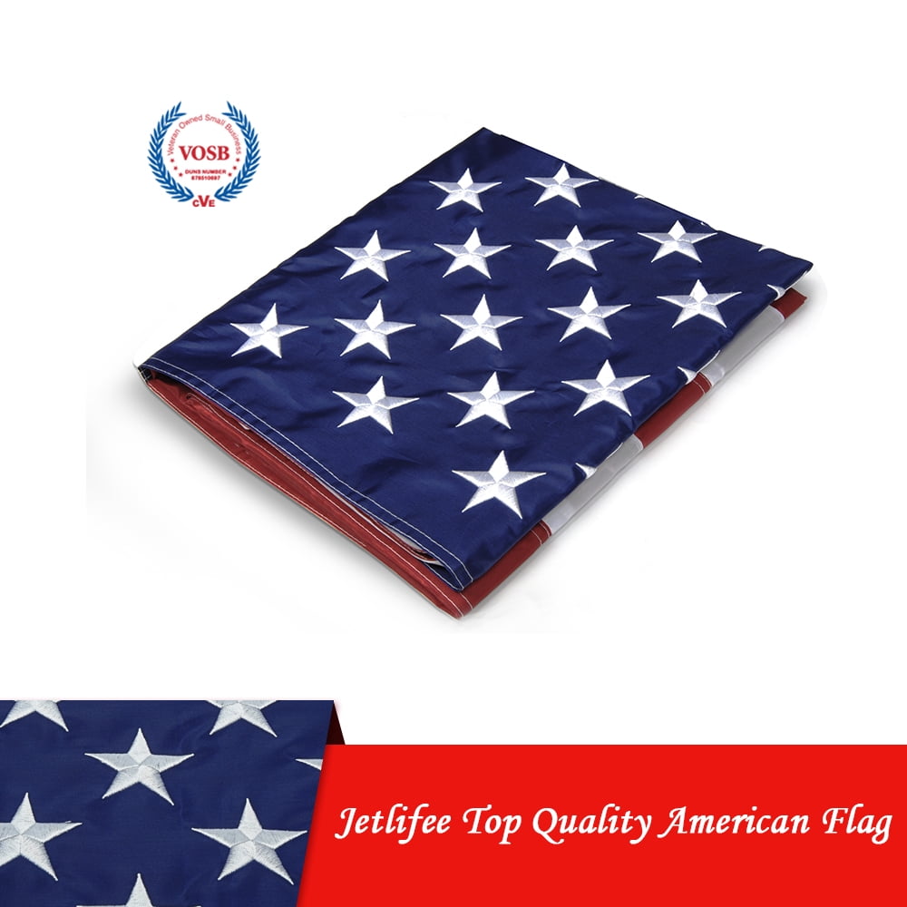 100% Made in USA Embroidered Stars American Flag: FT US Flag Sewn 3x5 