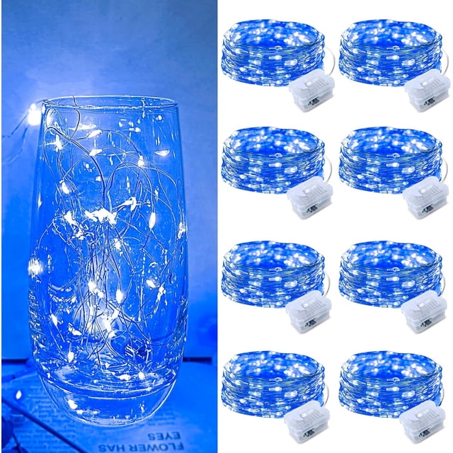 czcpp-Blue LED Fairy Lights - 8 Pack, Battery Operated Mini String Lights, 7FT 20LED Silver Wire Fairy Lights Mini Firefly Starry String Lights Waterproof Twinkle Lights for Wedding Christmas Decor