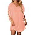 thumbnail image 2 of Women's Short Sleeve Holiday Party Dress Solid Color V Neck Metallic Print Casual Dresses Pink M, 2 of 6