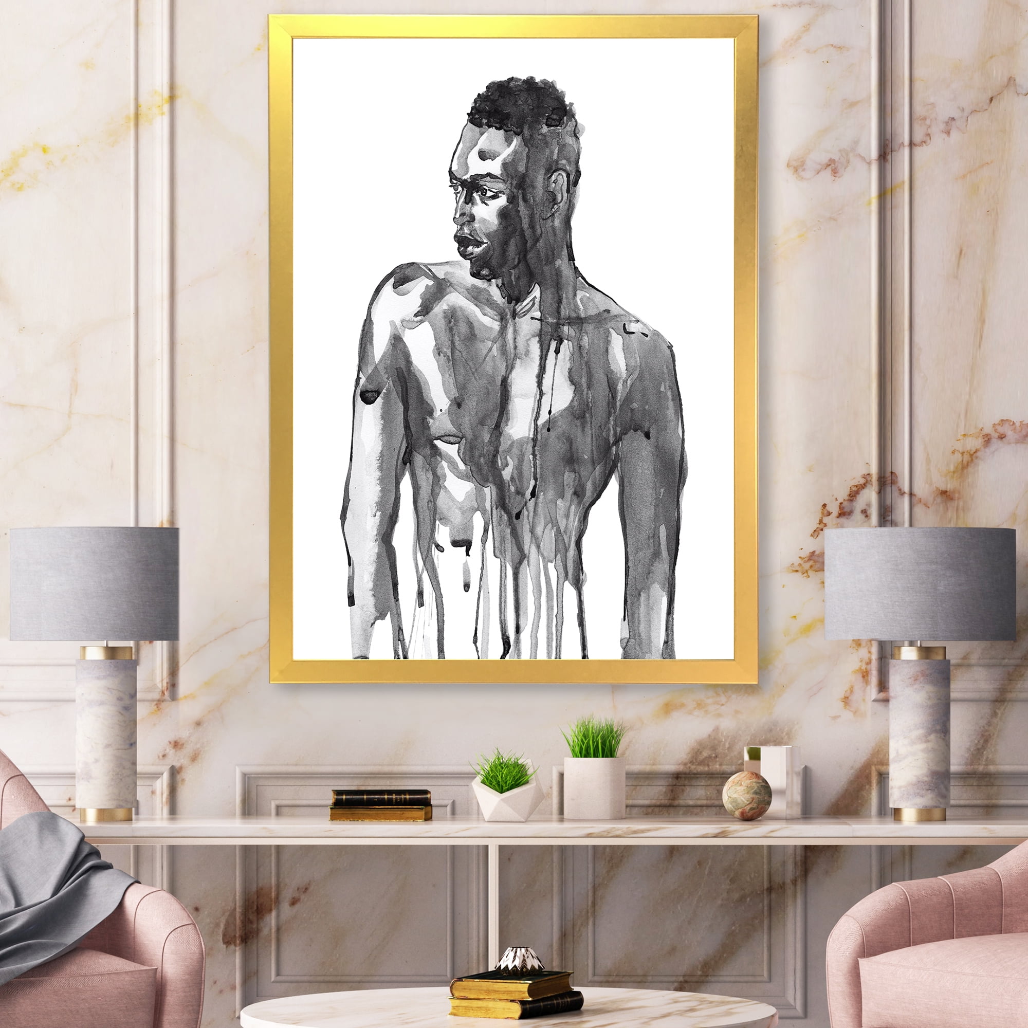 Designart 'Portrait of Handsome African Man On White I' Modern Framed Art Print