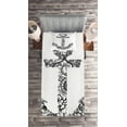 thumbnail image 2 of Ambesonne Black White Quilted Coverlet 2 Pcs, Anchor Shape Flower, Twin Size, Black White, 2 of 2