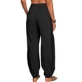 thumbnail image 3 of Pantalones holgados para mujer, cintura elástica suelta, 2 bolsillos, color puro, peso ligero, pantalones casuales para mujer, para viajes, vacaciones, oficina, negro, XL, 3 of 5