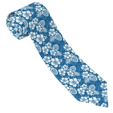 Ties for Men - Hawaiian Style White Blue Mens Ties Neck Ties Mens, Classic Formal Men's Neckties for Business Wedding