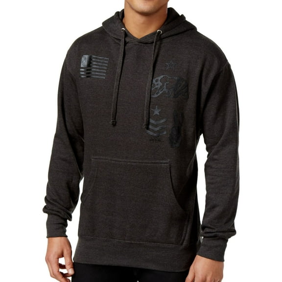 Ring Of Fire Mens West Coast Patches Hoodie Sweatshirt, Grey, Small