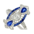thumbnail image 3 of Milgrain Bezel Set Diamond Ring, Vintage Art Deco Cluster Diamond Engagement Ring, Pear Cut Blue Sapphire Ring, Accents Diamond Ring, 2.4 Ct Simulated Diamond And Blue Sapphire, 14K White Gold Plated, 3 of 4