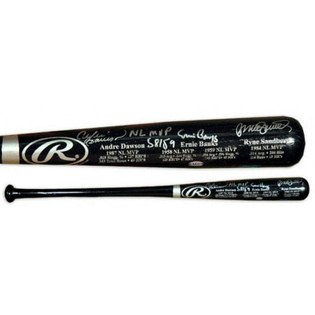MLB - Ernie Banks, Andre Dawson, and Ryne Sandberg Autographed Bat | Details: Black Bat