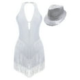 thumbnail image 2 of TiaoBug Women's Deep V Neck Latin Jazz Dance Leotard with Hat Tango Dance Performance Costume White M, 2 of 5