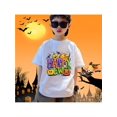 thumbnail image 1 of Halloween T-shirt - Happy Halloween Graphic Tee with Pumpkin & Bat Print, Short Sleeve Round Neck, Multi-Color Options for Boys & Girls, Casual Party Beach Wear, Machine Washable, Halloween C, 1 of 6
