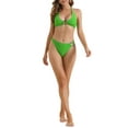 thumbnail image 2 of Women's Ribbed Textured Halter Bikini Set 2 Pieces Cute Heart Ring Triangle Bottoms Swimwear Bathing Suits 2 Sets Small White, Green, 2 of 5