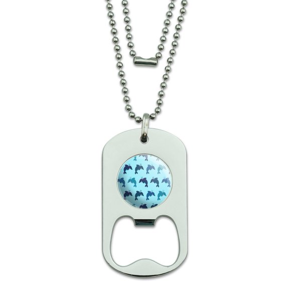 Cute Kawaii Dolphins Pattern Military Dog Tag Bottle Opener Pendant