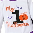 thumbnail image 6 of URMAGIC Newborn Baby Girls My First Halloween Pumpkin Outfits Bat Letter Print Long Sleeve Romper +Trumpet Pants+Headband 3PCS Set, 6 of 10