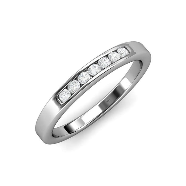 TriJewels White Sapphire 7 Stone Channel Set Wedding Band 0.37 ct tw in 14K White Gold.size 4