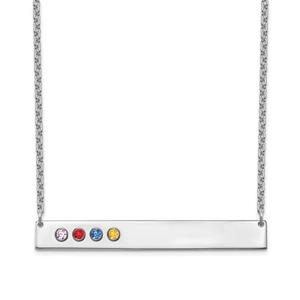 Solid 925 Sterling Silver 4 Birthstone Large Bar Pendant Necklace ...