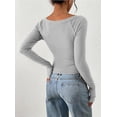 thumbnail image 3 of PRETTYGARDEN Long Sleeve Shirts for Women Fall Ruched Sides Boat Neck Basic Tee Casual Fitted Ribbed Knit Crop Tops, 3 of 6