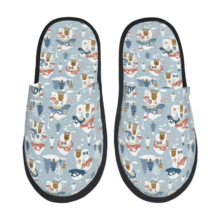 Balery cute Mushroom Village Slient Indoor Furry Fleece Comfort House Shoes Soft Non-Slip Home Shoes Cotton slippers House Slippers-- Large