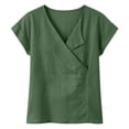 thumbnail image 6 of Tops for Women Cotton Linen Tops for Women V Neck Short Sleeved Casual Solid Color Pullover Tops, 6 of 7