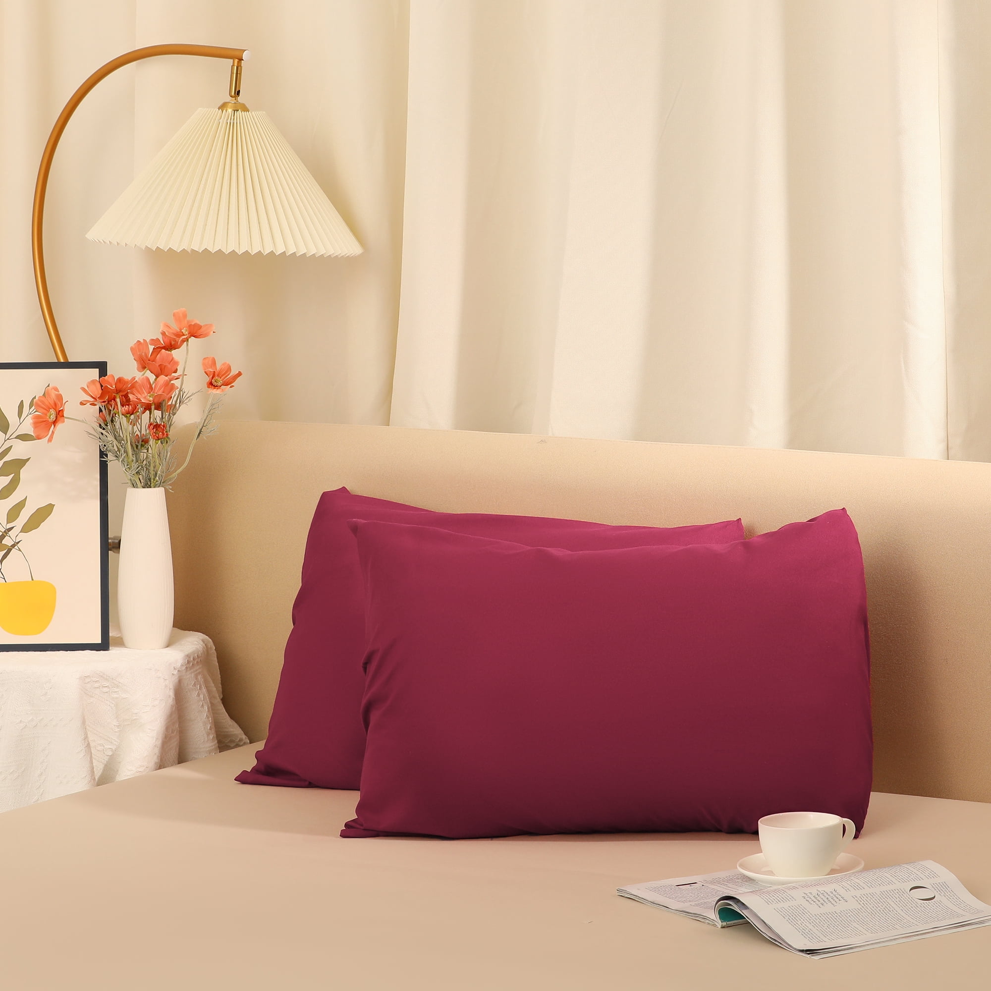 Unique Bargains Solid Color Envelope Closure Pillowcase (2 Count) Wine Red Queen