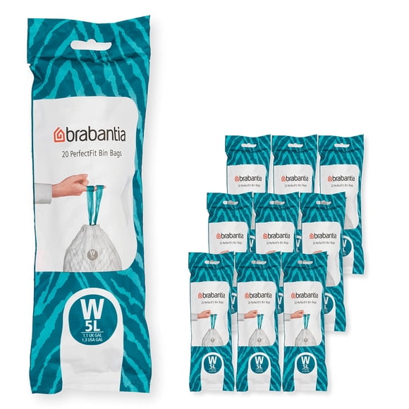 Brabantia Sacs à Ordures PerfectFit (Taille avec 1,3 Gal) Doublures Épaisses en Plastique pour Poubelle avec Poignées à Cordon (200 Sacs)