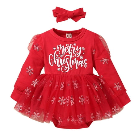 

adviicd Creme Leotard Infant Girls Long Sleeve Christmas Letter Prints Romper Newborn Snowflake Long Sleeve Bodysuit for Kids