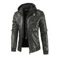 thumbnail image 5 of Men Brown Leather Motorcycle Jacket Classic Retro PU Faux Leather Hooded Bomber Jacket Zip Up Winter Thick Rider Coat, 5 of 5