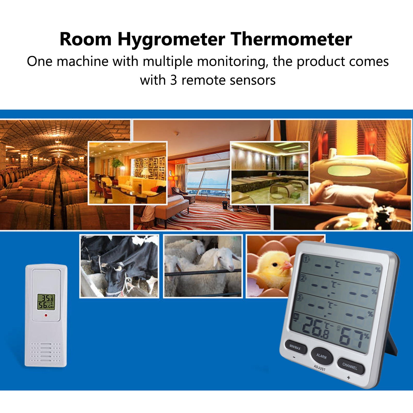 BIMZUC Wireless Thermohygrometer – 3‑Remote Sensors, High‑Precision Indoor/Outdoor Temp & Humidity Monitor, Smart Record, Portable