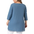 thumbnail image 3 of Agnes Orinda Plus Size Blouse for Women Waffle 3/4 Sleeve Round Neck Lace Panel Loose High Low Hem Tops 3X Blue, 3 of 5
