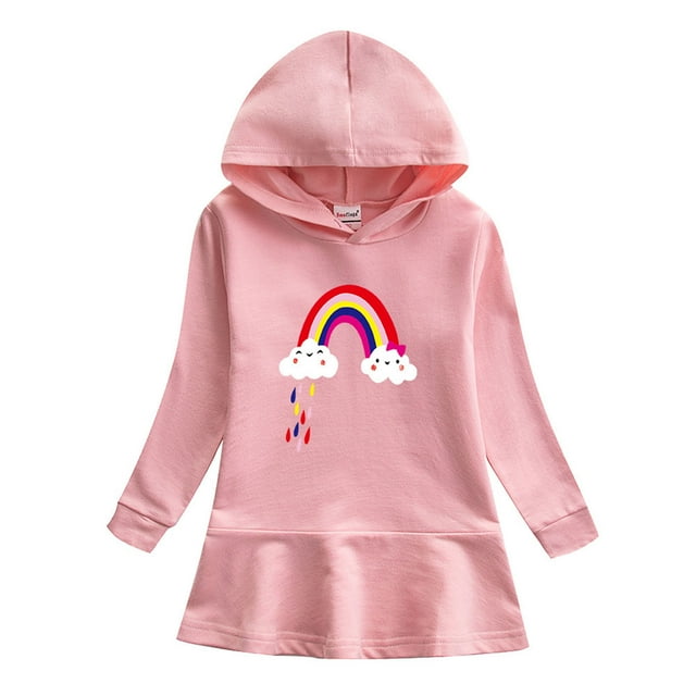 Robe à Capuche pour Filles, Style Sweat à Manches Longues avec Petits Imprimés, Tissu Polyester Doux pour Tenue Décontractée et Jeux