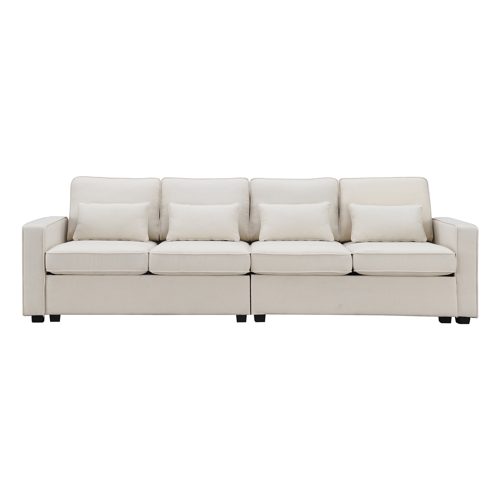 Leumius 104" Sectional Sofa, Modern Linen Fabric 4-Seater Sofa Couch with 4 Pillows, Minimalist Style Couch for Living Room, Apartment, Office, Beige