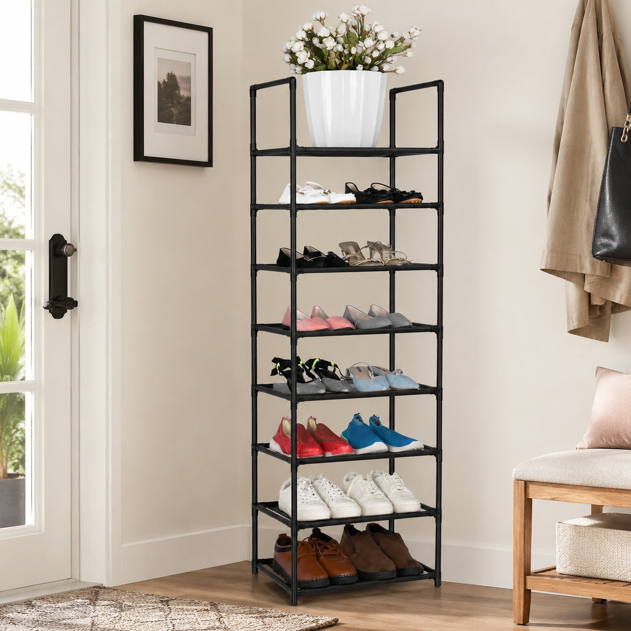 10-Tier Tall Shoe Rack Organizer 20-Pair Shoes Shelf Space-Saving Storage for Entryway Closet Home