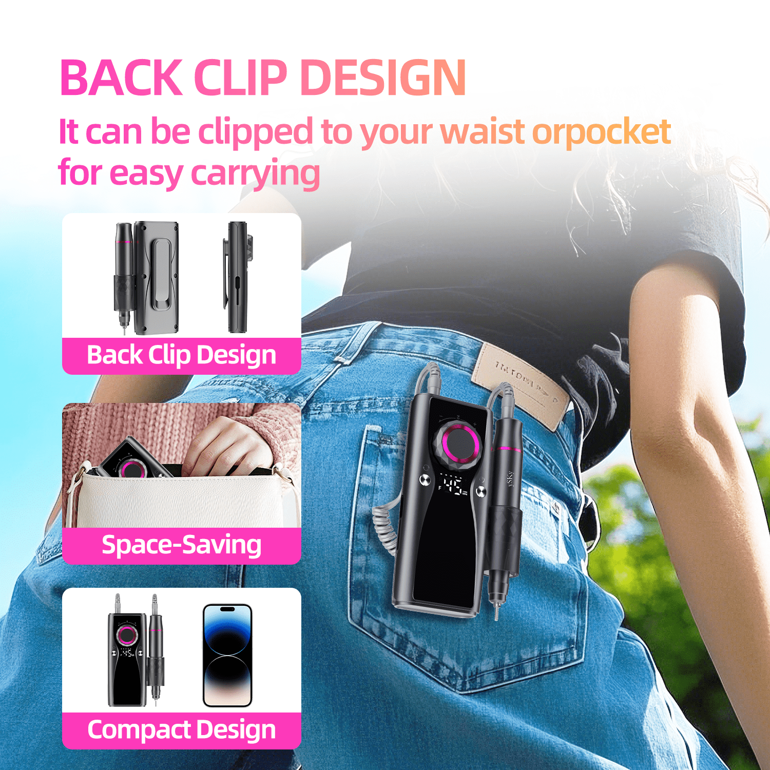 Electric Nail Drills, 45000 RPM Professional  e File Nail Drill, Cordless Rechargeable Multifunctional Nails Files for Women Salon Beauty Supplies for Holiday Gifts