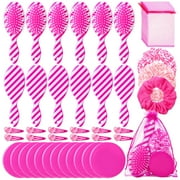 Havawish 60 Pcs Pink Girls Makeup Party Favors Pink Princess Party Supplies Include Pink Hair Brushes Pink Elastic Scrunchies Pocket Mirrors Hair Clips Gift Bags Hair Accessories C80