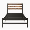 thumbnail image 3 of PAPROOS Twin Bed Frame, Metal Twin Bed with Wooden Panel Headboard, Platform Bed with Underbed Storage, Twin Size Metal Bed Frame, No Box Spring Needed, Rustic Brown, 3 of 8
