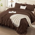 thumbnail image 2 of ANGENIA Queen Comforter Sets Brown, 3 Pieces Farmhouse Elegant Ruffle Bedding Sets, All Season Soft Lightweight Shabby Chic Bed Set(90"x90" Comforter & 2 Pillowcases), 2 of 7