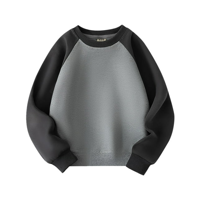 Fgnfyis Tout-Petits Enfants Bébés Garçons Filles à Blocs de Couleur à Empiècements Basique Col Ras du Cou Chandail Molletonné à Enfiler Chandail à Capuchon pour Enfants Manteau Hauts Chandails Molletonnés pour Garçons 12-13 Ans Gris Foncé