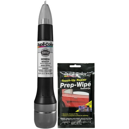 Duplicolor All-In-1 Scratch Fix Pen Matches Honda & Acura White Diamond With Prep Wipe Bundle
