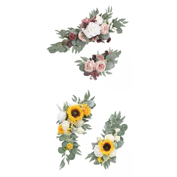 Guirnalda decorativa de rosas artificiales para arco de boda estilo granja, para mesa Blanco Púrpura Amarillo