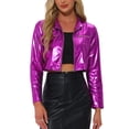 thumbnail image 1 of Chaquetas cortas para mujeres INSPIRE CHIC con cuello de pie, cremallera metálica, manga larga, chaqueta de fiesta XS púrpura, 1 of 6