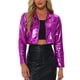 thumbnail image 1 of Chaquetas recortadas para mujeres INSPIRE CHIC con cuello de pie, cremallera metálica, manga larga, chaqueta de fiesta M púrpura, 1 of 6
