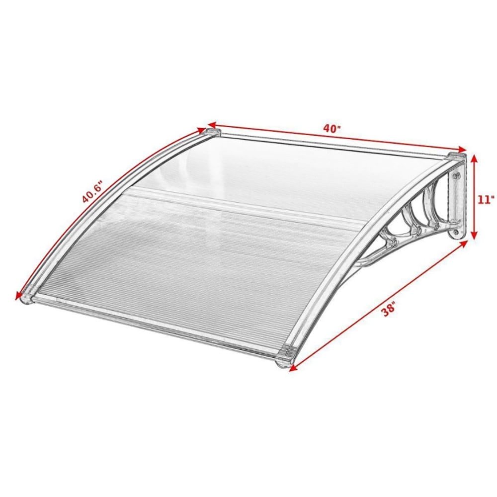 Aimee Lii 40 x 40 Inch Outdoor Polycarbonate Front Door Window Awning Canopy, Outdoor Awning for Patio, Brown
