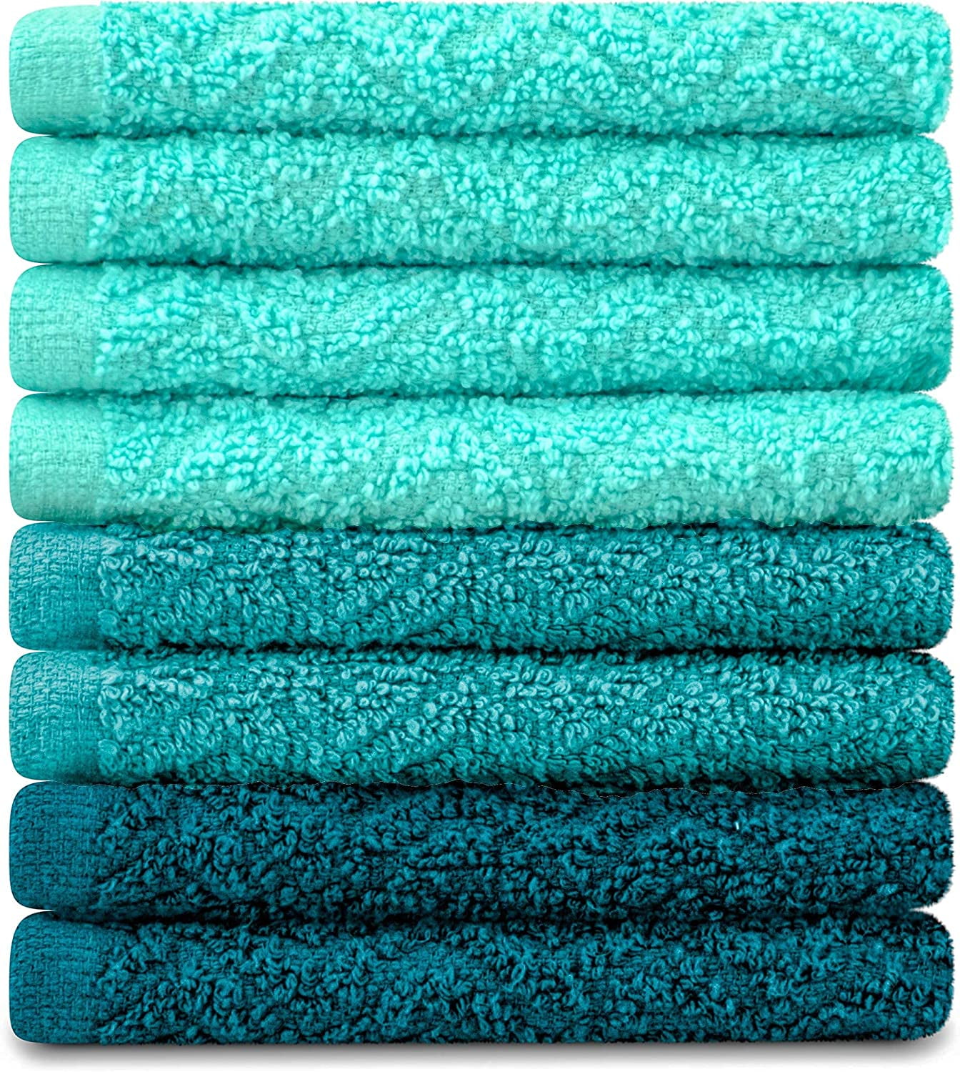 Puomue Microfiber Kitchen Towels and Dishcloths Set, 26 X 18 Inch and 12 X  12 Inch, Set of 12 Bulk Lint Free Dish Towels for Drying Dishes, Lake Blue