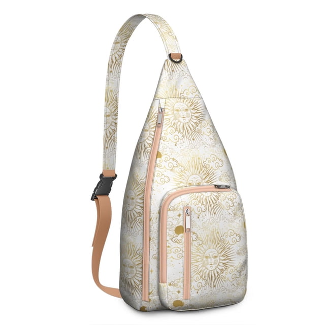 Spiritual Goth Sling Backpack - Moon Phase & Sun Print Crossbody Bag, Fashionable Aesthetic Design