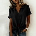 thumbnail image 6 of QIYAGBSA Short Sleeve Top for Women Collared V Neck Tie Front Relaxed Fit Solid Color Casual Summer (Black 2XL), 6 of 6