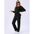 thumbnail image 2 of DARING DIVA Ribbed Knit Pajama 2 Piece Long Sleeve Top Pants Sleepwear S Black, 2 of 6
