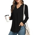 thumbnail image 2 of JuneFish Womens Fall Long Sleeve Tunic Tops Notch V Neck Shirt Casual Pleated Basic Pullover, 2 of 5
