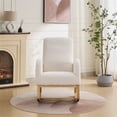 thumbnail image 2 of Rocking Chair Nursery, Sherpa Upholstered Glider Rocker Chair with High Back and Side Pocket, Modern Tall Back Accent Armchair with Rubber Wood Legs for Living Room/Bedroom, Ivory, 2 of 7
