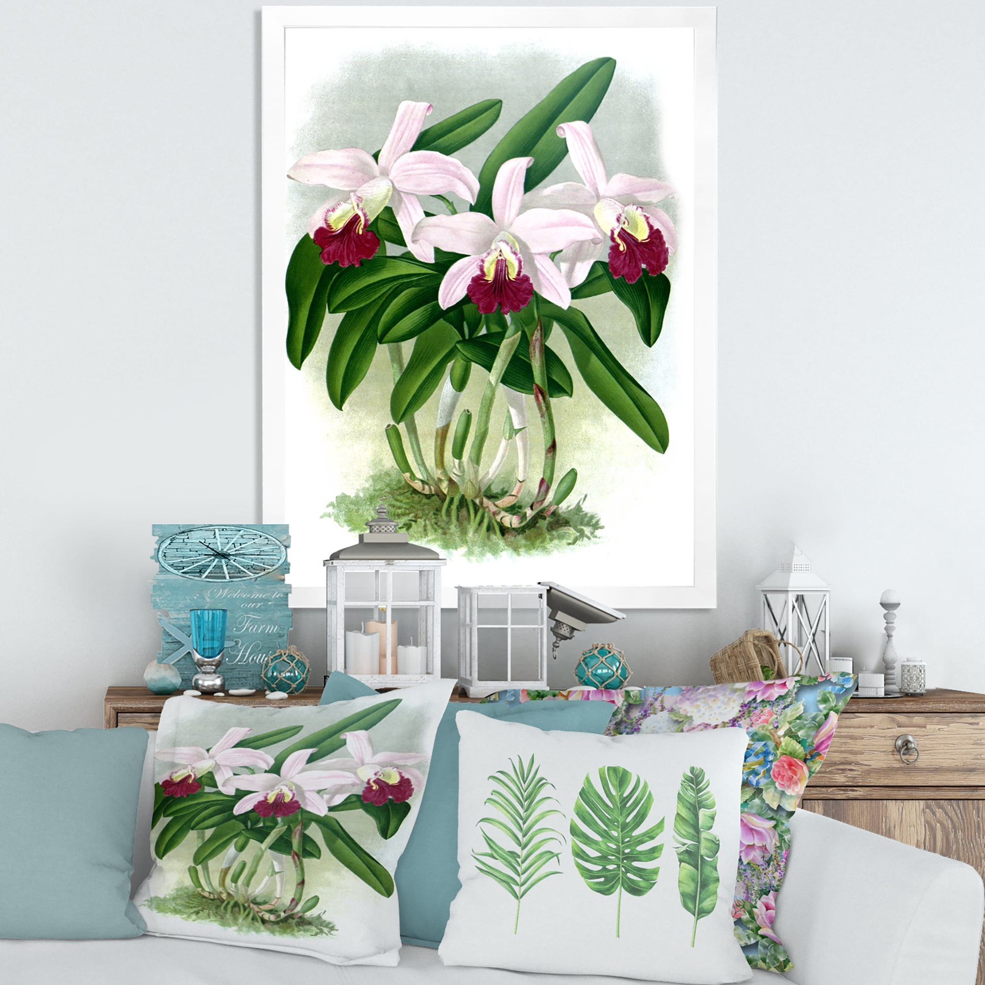 Designart 'White Vintage Orchid Flower I' Traditional Framed Art Print