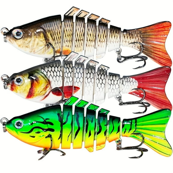 3pcs Fishing Lures, Full-Size Multi Jointed Swimbait, Slow Sinking Segmented Bass Fishing Lure, Swimming Fishing Lure For Freshwater Saltwater, Perch Pike Walleye Striped Bass Lures, Fishing Bait Kit