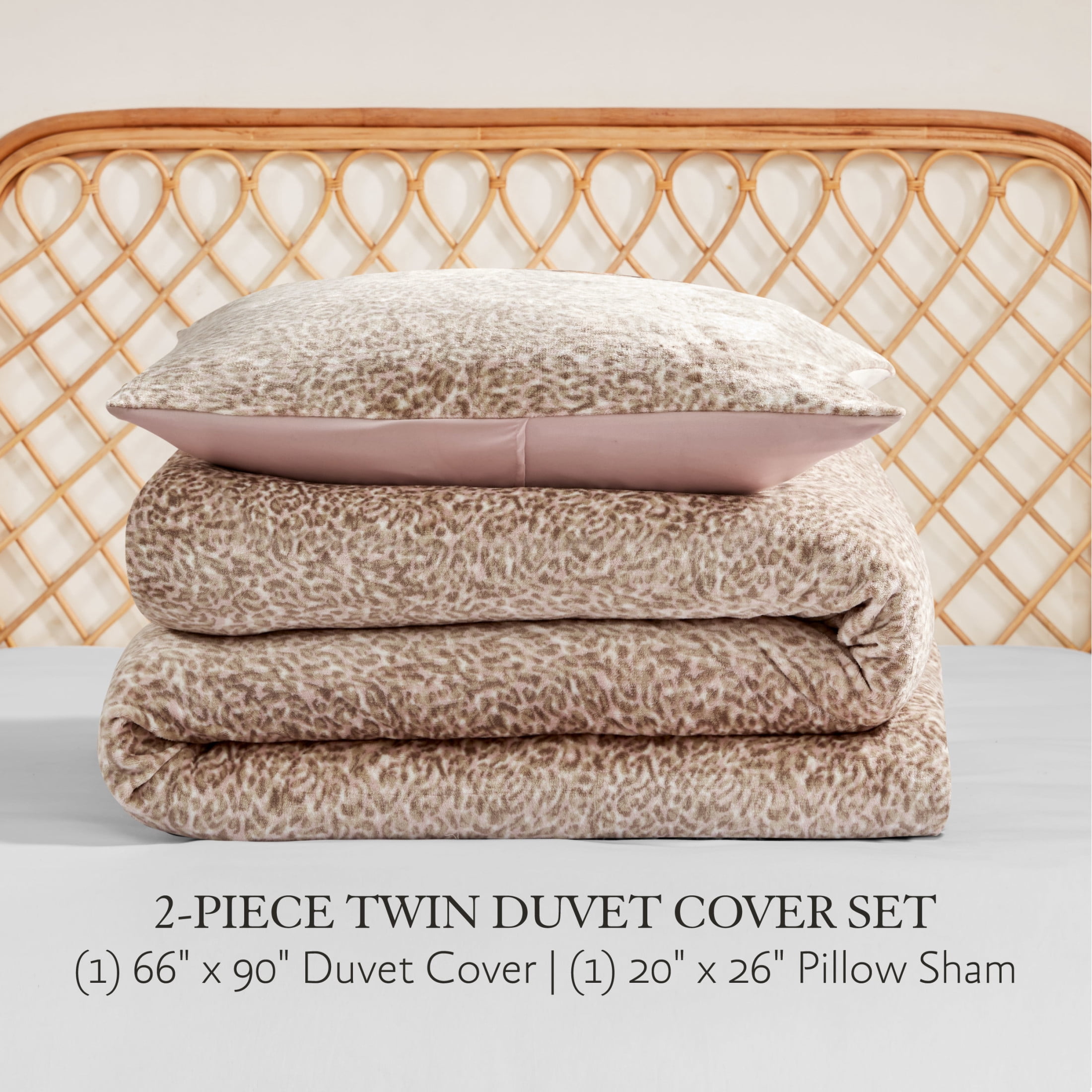 Jessica Simpson Blush Pink Leopard Printed Plush Duvet Cover Set Twin/Twin XL Size - 2 Piece Set
