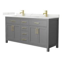 Beckett 66" Dark Gray Double Vanity & Giotto Quartz Top (1-Hole) & Gold Trim