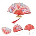 thumbnail image 3 of Unique Bargains Rose Print With Tassel Folding Fan 1 Pc For Summer Events Decorations Red, 3 of 5